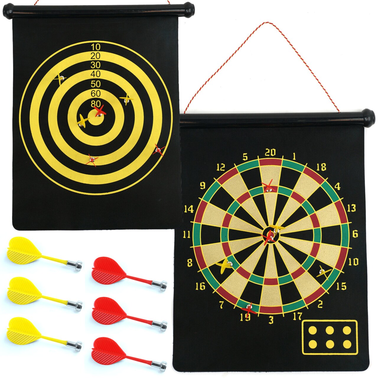 Magnetic Roll-Up Dart Board Target Game 17X14 Inch With 6 Darts Portable Hang